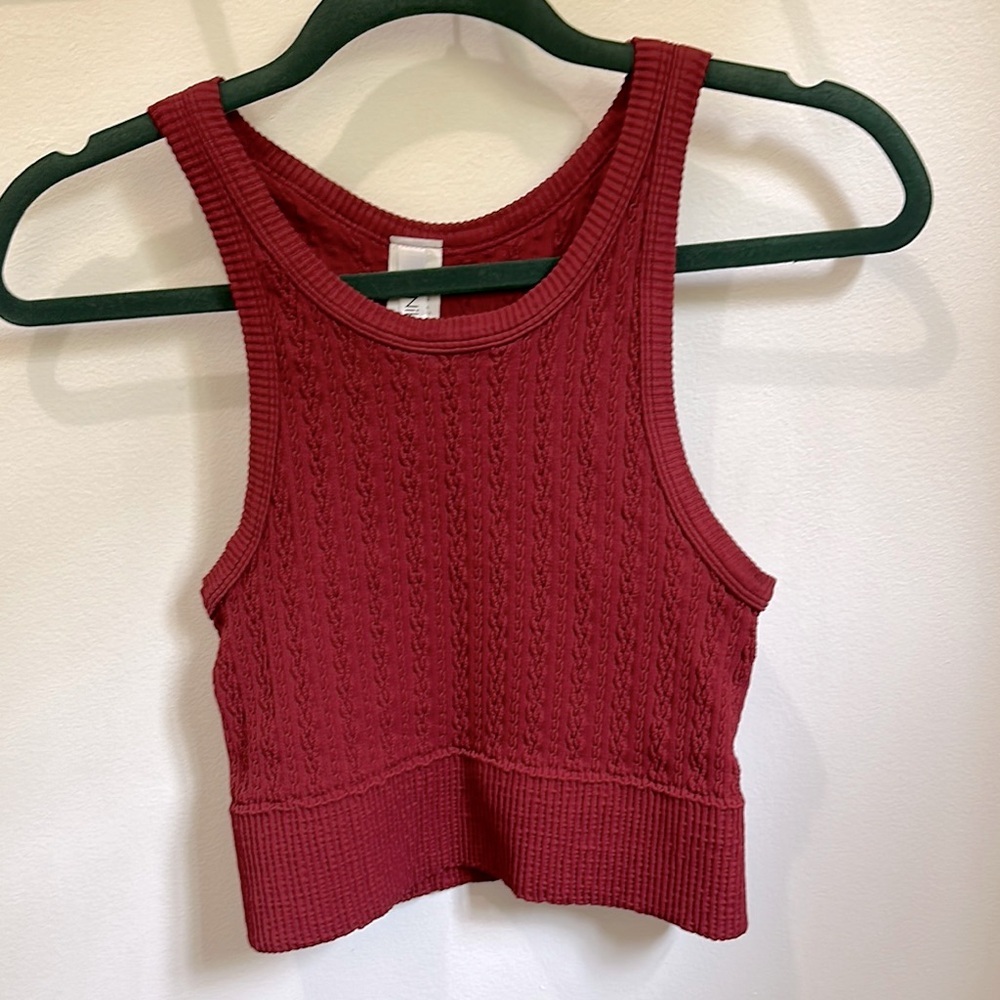 Nikibiki Red Ribbed Cable-Knit Tank Crop Top